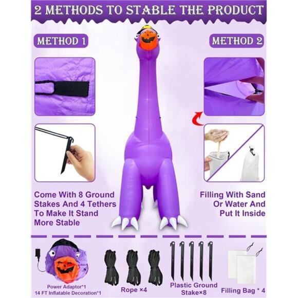 14 Ft Ht x 16 Ft L Giant Halloween Dinosaur Inflatable Blow Up Yard Decorations - Picture 4 of 7
